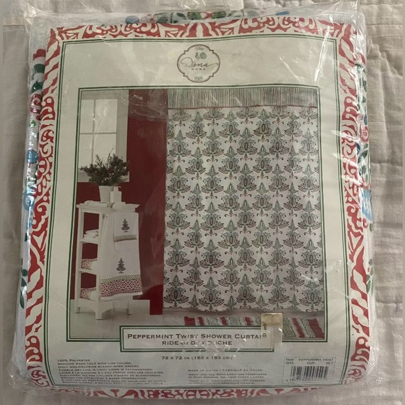 Dena Home PEPPERMINT TWIST Shower Curtain - New Open Bag 72"x72" Christmas - Picture 7 of 7